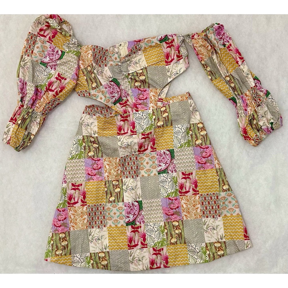 Women's Patchwork Puff Sleeve Mini Dress, Size Small Cottagecore Boho $10.00. A9